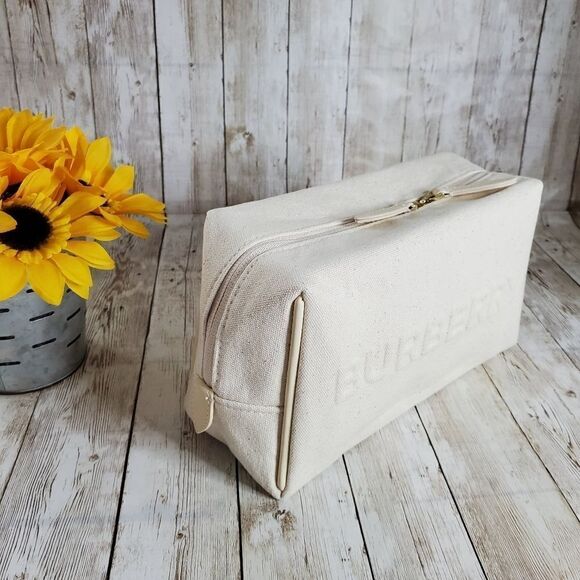 Burberry Cream Canvas Embossed Logo Makeup Pouch - Picture 2 of 7